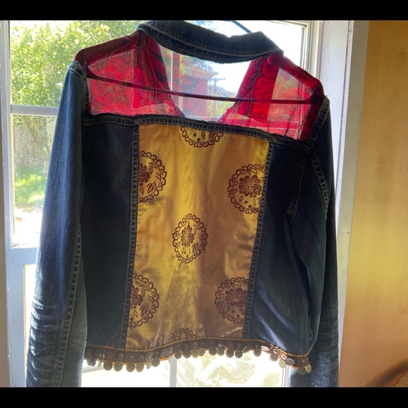 Gypsy bohemian jean jacket size XL Arizona upcycled unique - Picture 3 of 11